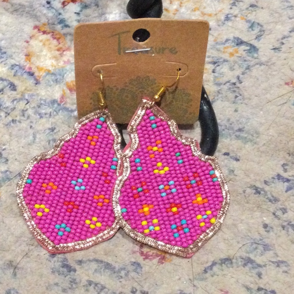 Pink Beaded Earrings with Multicolor Accents